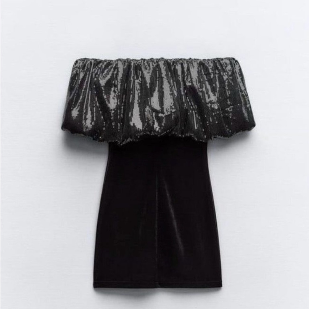 ZARA Sequined black mini velvet dress